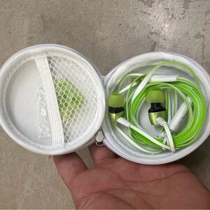 4 Green and White Earbuds with Case